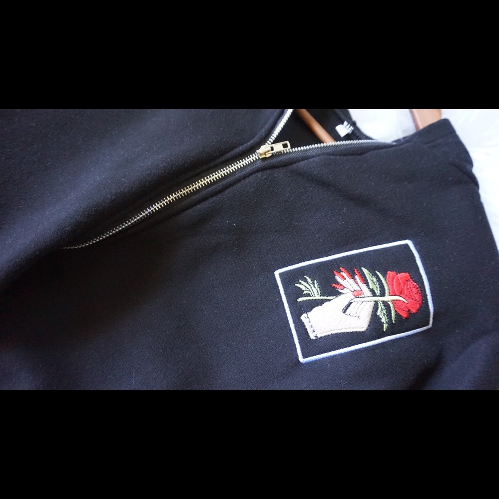 Rose embroidered comfy zip up hoodie